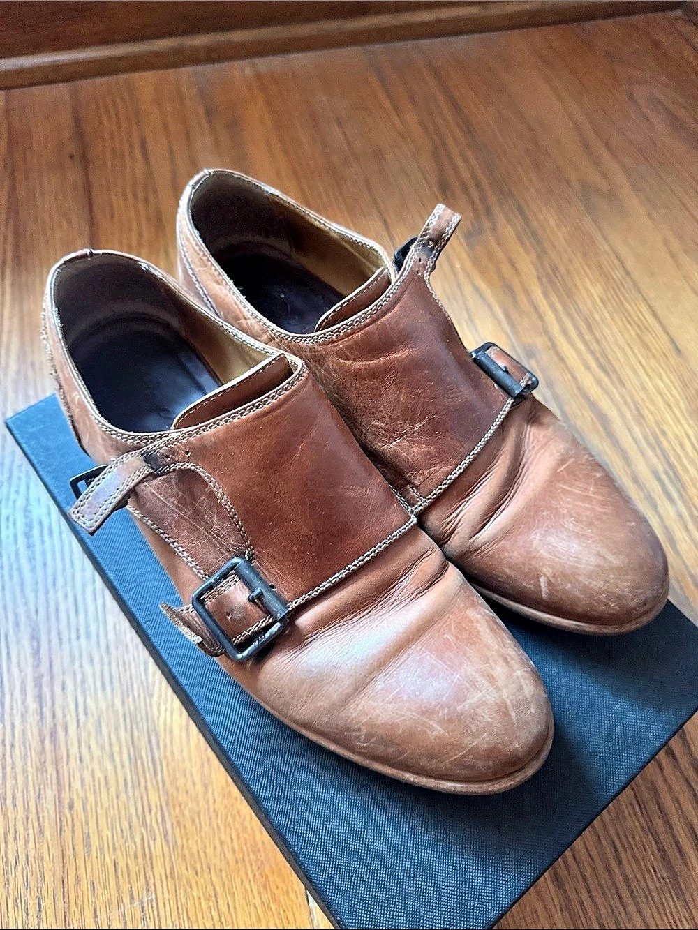 Peter Nappi Piera Double Monk Strap Flats Brown EU 38 well worn and loved- some